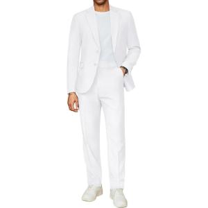 imageCOOFANDY Mens 2 Piece Suits Regular Fit Two Buttons Casual Blazer Jacket and Pants Set Tuxedo Suit for Wedding Prom BusinessWhite