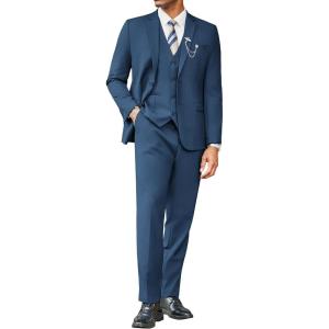 imageCOOFANDY Mens 3 Pieces Suits Classic Fit 2 Buttons Dress Suit Set Wedding Business Dinner Prom Jacket Vest PantsBlue