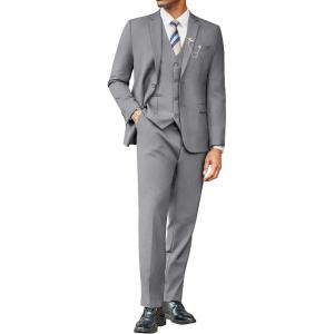 imageCOOFANDY Mens 3 Pieces Suits Classic Fit 2 Buttons Dress Suit Set Wedding Business Dinner Prom Jacket Vest PantsLight Grey