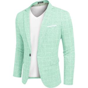 imageCOOFANDY Mens Blazer Casual Sport Coats Slim Fit One Button Suit Jacket Lightweight Sports JacketPlaid Blazer  Mint Green