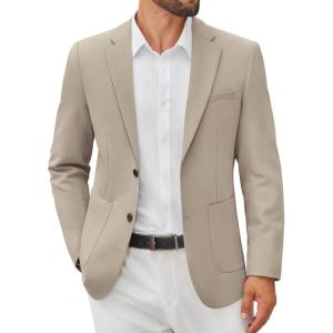 imageCOOFANDY Mens Casual Blazer Jacket Two Button Suit Jackets Lightweight Knit Sport CoatKhaki