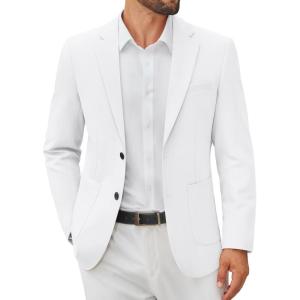 imageCOOFANDY Mens Casual Blazer Jacket Two Button Suit Jackets Lightweight Knit Sport CoatWhite