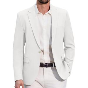 imageCOOFANDY Mens Casual Blazer Regular Fit Lightweight Sport Coats One Button Suit Jacket Dress Blazer JacketsWhite