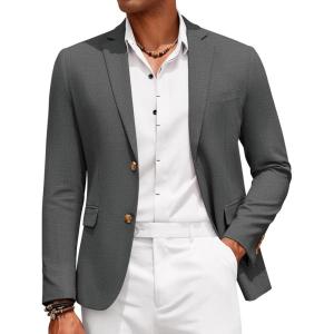 imageCOOFANDY Mens Casual Cotton Linen Blazer Lightweight Linen Sport Coat Two Button Suit JacketDark Grey