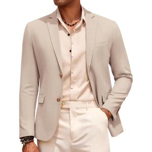 imageCOOFANDY Mens Casual Cotton Linen Blazer Lightweight Linen Sport Coat Two Button Suit JacketKhaki