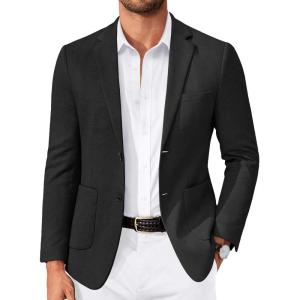 imageCOOFANDY Mens Casual Knit Blazer Slim Fit Lightweight Sport Coat Stretch Two Button Suit JacketBlack