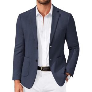 imageCOOFANDY Mens Casual Knit Blazer Slim Fit Lightweight Sport Coat Stretch Two Button Suit JacketNavy Blue