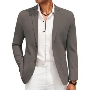 imageCOOFANDY Mens Casual Linen Blazer Jacket Lightweight Sport Coats Two Button Suit JacketsDeep Grey