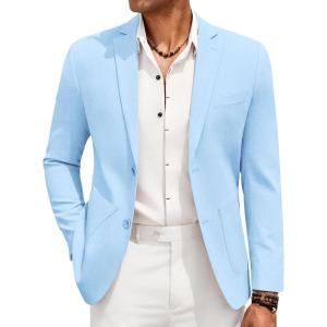 imageCOOFANDY Mens Casual Linen Blazer Jacket Lightweight Sport Coats Two Button Suit JacketsLight Blue