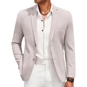imageCOOFANDY Mens Casual Linen Blazer Jacket Lightweight Sport Coats Two Button Suit JacketsLight Grey