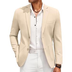 imageCOOFANDY Mens Casual Linen Blazer Jacket Lightweight Sport Coats Two Button Suit JacketsLight Khaki