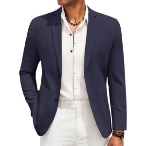 imageCOOFANDY Mens Casual Linen Blazer Jacket Lightweight Sport Coats Two Button Suit JacketsNavy Blue