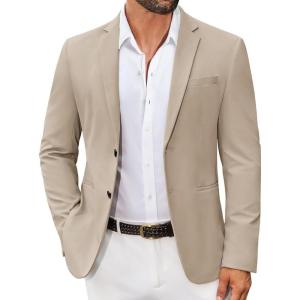 imageCOOFANDY Mens Casual Stretch Blazer Jacket Regular Fit Lightweight Sport Coat Two Button Suit JacketsKhaki