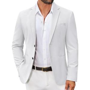 imageCOOFANDY Mens Casual Stretch Blazer Jacket Regular Fit Lightweight Sport Coat Two Button Suit JacketsWhite