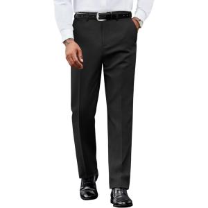 imageCOOFANDY Mens Dress Pants Regular Fit Flat Front Pant Expandable Waist Casual SlacksBlack