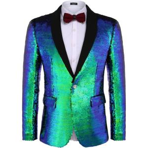 imageCOOFANDY Mens Shiny Sequin Blazer Tuxedo Party Dinner Prom One Button Suit JacketBlue Green