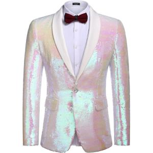 imageCOOFANDY Mens Shiny Sequin Blazer Tuxedo Party Dinner Prom One Button Suit JacketPink