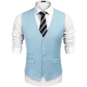 imageCOOFANDY Mens Suit Vest Formal Dress Vest Slim Fit Buesiness Wedding WaistcoatSky Blue