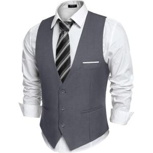 imageCOOFANDY Mens Suit Vest Slim Fit Formal Dress Waistcoat Casual Business Vests for Suit or TuxedoDark Heather Gray