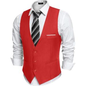 imageCOOFANDY Mens Suit Vest Slim Fit Formal Dress Waistcoat Casual Business Vests for Suit or TuxedoRed