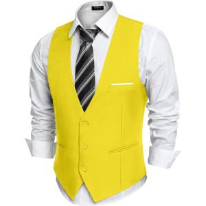 imageCOOFANDY Mens Suit Vest Slim Fit Formal Dress Waistcoat Casual Business Vests for Suit or TuxedoYellow