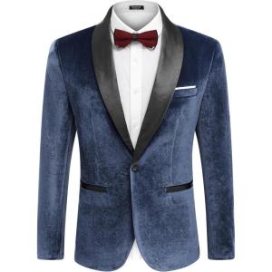 imageCOOFANDY Mens Velvet Tuxedo One Button Jacket Dinner Prom Wedding Blazer JacketNavy Blue