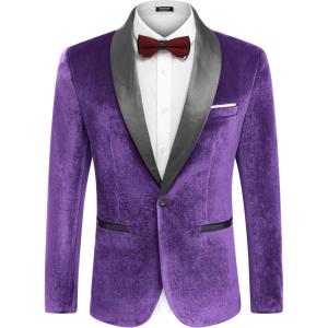 imageCOOFANDY Mens Velvet Tuxedo One Button Jacket Dinner Prom Wedding Blazer JacketPurple