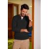 imageCOOFANDY Men Casual Knit Sweater Quarter Button Henley Long Sleeve Slim Fit Twisted Pullover SweaterBlack