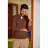 imageCOOFANDY Men Casual Knit Sweater Quarter Button Henley Long Sleeve Slim Fit Twisted Pullover SweaterBrown
