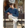 imageCOOFANDY Men Casual Knit Sweater Quarter Button Henley Long Sleeve Slim Fit Twisted Pullover SweaterDark Blue