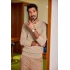imageCOOFANDY Men Casual Knit Sweater Quarter Button Henley Long Sleeve Slim Fit Twisted Pullover SweaterLight Khaki