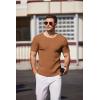 imageCOOFANDY Mens Knit T Shirt Short Sleeve Crewneck Casual Vintage TShirts Summer Twist Knitted Pullover TeeLight Brown
