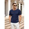 imageCOOFANDY Mens Knit T Shirt Short Sleeve Crewneck Casual Vintage TShirts Summer Twist Knitted Pullover TeeNavy Blue