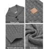 imageCOOFANDY Mens Shawl Collar Pullover Sweater Casual Slim Fit Button Textured Knit SweatersGrey