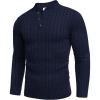 imageCOOFANDY Men Casual Knit Sweater Quarter Button Henley Long Sleeve Slim Fit Twisted Pullover SweaterNavy Blue
