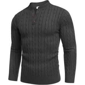 imageCOOFANDY Men Casual Knit Sweater Quarter Button Henley Long Sleeve Slim Fit Twisted Pullover SweaterDark Gray