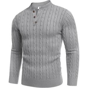 imageCOOFANDY Men Casual Knit Sweater Quarter Button Henley Long Sleeve Slim Fit Twisted Pullover SweaterLight Grey