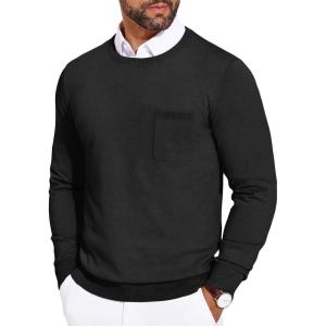 imageCOOFANDY Mens Crewneck Sweater Casual Lightweight Knitted Pullover Sweater with PocketBlack