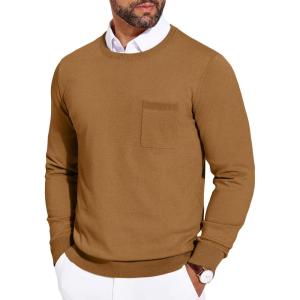 imageCOOFANDY Mens Crewneck Sweater Casual Lightweight Knitted Pullover Sweater with PocketCamel