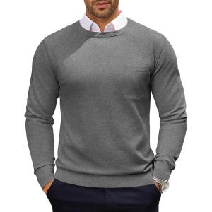 imageCOOFANDY Mens Crewneck Sweater Casual Lightweight Knitted Pullover Sweater with PocketDark Grey