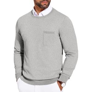 imageCOOFANDY Mens Crewneck Sweater Casual Lightweight Knitted Pullover Sweater with PocketGrey
