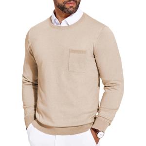 imageCOOFANDY Mens Crewneck Sweater Casual Lightweight Knitted Pullover Sweater with PocketLight Khaki