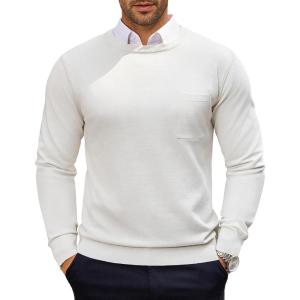 imageCOOFANDY Mens Crewneck Sweater Casual Lightweight Knitted Pullover Sweater with PocketWhite