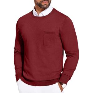 imageCOOFANDY Mens Crewneck Sweater Casual Lightweight Knitted Pullover Sweater with PocketWine Red