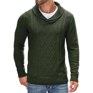 imageCOOFANDY Mens Shawl Collar Sweaters VNeck Relaxed Fit Cable PulloversOlive