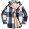 imageCOOFANDY Mens Flannel Fleece Jacket Sherpa Lined Shirt Jacket Plaid Zip Up Hoodie Soft Warm Coat with HoodCblue Block