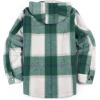 imageCOOFANDY Mens Flannel Fleece Jacket Sherpa Lined Shirt Jacket Plaid Zip Up Hoodie Soft Warm Coat with HoodCgreen Block