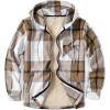imageCOOFANDY Mens Flannel Fleece Jacket Sherpa Lined Shirt Jacket Plaid Zip Up Hoodie Soft Warm Coat with HoodCkhaki Block