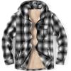 imageCOOFANDY Mens Flannel Fleece Jacket Sherpa Lined Shirt Jacket Plaid Zip Up Hoodie Soft Warm Coat with HoodGblack White Line
