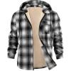 imageCOOFANDY Mens Flannel Fleece Jacket Sherpa Lined Shirt Jacket Plaid Zip Up Hoodie Soft Warm Coat with HoodGblack White Line